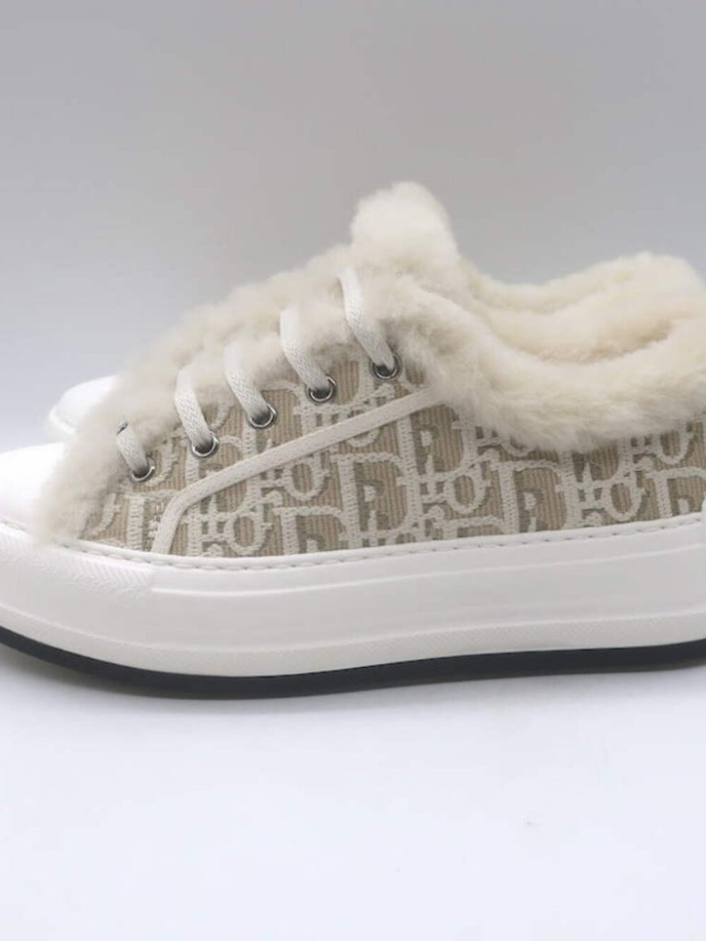 Christian Dior Walk'n'Dior Shearling Platform Sneakers Taupe Oblique Size 38 - Picture 6 of 13
